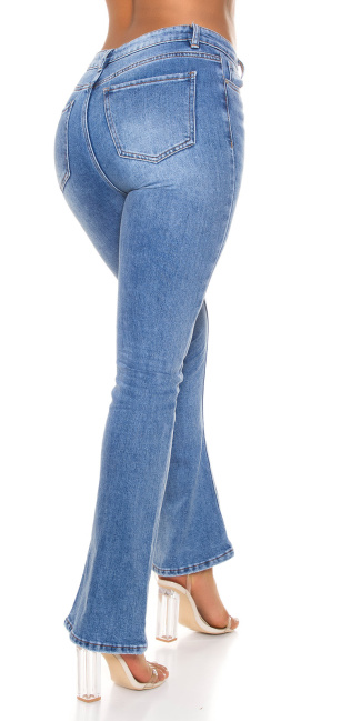 bootcut hoge taille jeans met split blauw